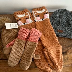 Set of 4 winter accessories hats mittens and slipper socks